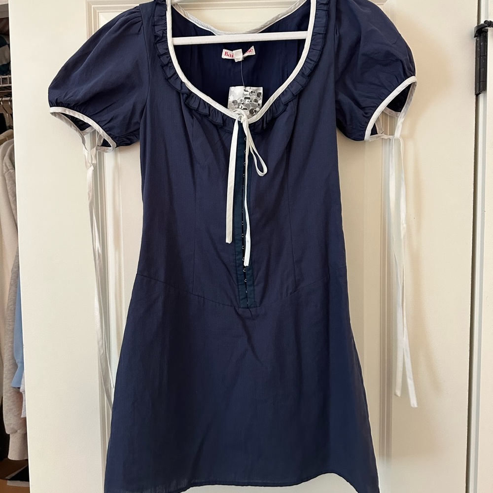 Navy Blue Dress with White Trim